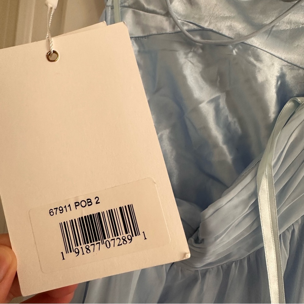 NWT Mac Duggal 67911 Light Blue Ruffle Tiered Cut-Out Chiffon Gown - Picture 7 of 7